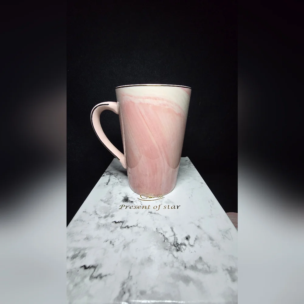 Pink Marble Mug Set with Gold Spoon 
